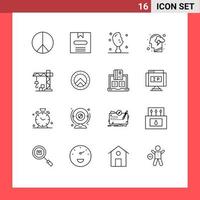 Mobile Interface Outline Set of 16 Pictograms of construction energy meat mind head Editable Vector Design Elements