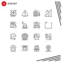 Pack of 16 creative Outlines of game growth logistic career luggage Editable Vector Design Elements