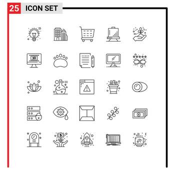 conjunto moderno de pictogramas de 25 líneas de pintura agrícola desarrollo de comercio electrónico codificación elementos de diseño vectorial editables vector