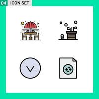 Pack of 4 Modern Filledline Flat Colors Signs and Symbols for Web Print Media such as chair arrow sitting table golf down Editable Vector Design Elements