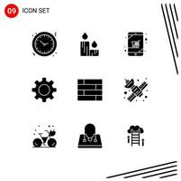 Modern Set of 9 Solid Glyphs and symbols such as lock pad set nature cog shopping Editable Vector Design Elements