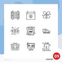 Pictogram Set of 9 Simple Outlines of seo analysis bandage mask allergy Editable Vector Design Elements