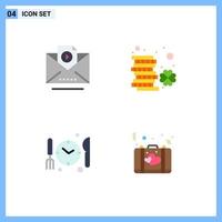 Set of 4 Vector Flat Icons on Grid for email dnner coin money bag Editable Vector Design Elements