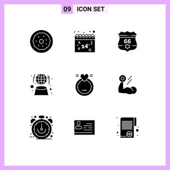 conjunto de pictogramas de 9 glifos sólidos simples de elementos de diseño vectorial editables digitales de holograma americano de red merraige vector