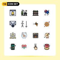 16 líneas llenas de colores planos universales establecidas para aplicaciones web y móviles elementos de diseño de vectores creativos editables de supermercado de bloon real de bloons americanos