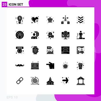 25 signos de glifos sólidos universales símbolos de desarrollo codificación conciencia del corazón día del navegador elementos de diseño vectorial editables vector