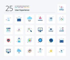 User Experience 25 Flat Color icon pack including view. eye. cloud. document view. rocket vector