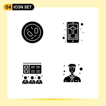 User Interface Pack of 4 Basic Solid Glyphs of bacterium lecture health celebration training Editable Vector Design Elements