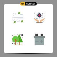 Group of 4 Modern Flat Icons Set for blowing forest wind healthcare tree Editable Vector Design Elements