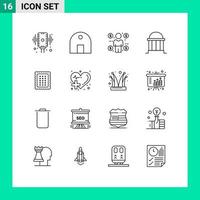 Pack of 16 creative Outlines of column bank mosque architecture coin Editable Vector Design Elements