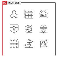 Set of 9 Vector Outlines on Grid for science medical sold sign lab security Editable Vector Design Elements