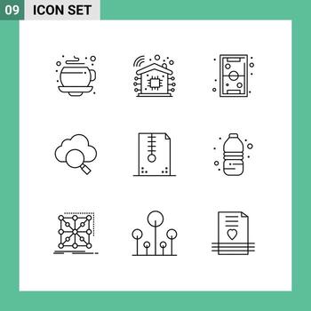 conjunto moderno de 9 contornos y símbolos, como archivos de diseño, búsqueda de archivos para niños, elementos de diseño vectorial editables vector