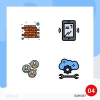 paquete de iconos de vector de stock de 4 signos y símbolos de línea para elementos de diseño de vector editables de servicio de aplicación de nube de grupo de enfoque móvil de grupo de ladrillo