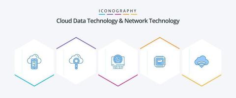 Cloud Data Technology And Network Technology 25 Blue icon pack including connection. hardware. compass. computer. cpu vector