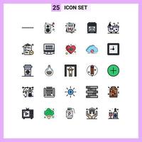 25 Universal Filled line Flat Color Signs Symbols of clipboard hub message bath cooking Editable Vector Design Elements