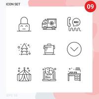paquete de 9 signos y símbolos de contornos modernos para medios de impresión web, como flechas de dirección, elementos de diseño de vectores editables de contacto de flecha de furgoneta