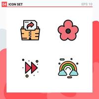 Set of 4 Commercial Filledline Flat Colors pack for computing right flower present cloud Editable Vector Design Elements