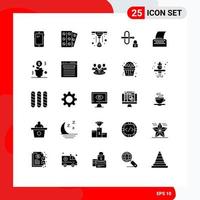 Pictogram Set of 25 Simple Solid Glyphs of typewriter paper tablet cinema script lock Editable Vector Design Elements