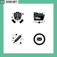 4 Universal Solid Glyph Signs Symbols of fire health protection network test Editable Vector Design Elements