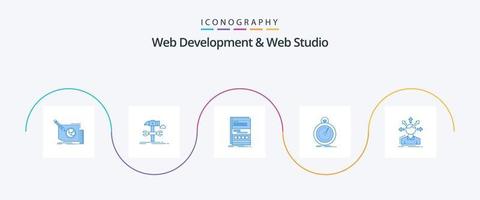 Web Development And Web Studio Blue 5 Icon Pack Including optimization. done. repair. responsive. internet vector