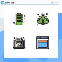 Set of 4 Vector Filledline Flat Colors on Grid for hardware economy storage creative card Editable Vector Design Elements