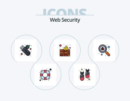 paquete de iconos lleno de línea de seguridad web 5 diseño de iconos. acceso. cuenta. error. pérdida de documentos. expediente vector