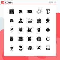 Set of 25 Commercial Solid Glyphs pack for write type mail gear creative Editable Vector Design Elements