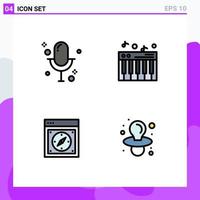 Pack of 4 Modern Filledline Flat Colors Signs and Symbols for Web Print Media such as audio page record sound web Editable Vector Design Elements