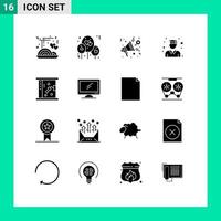 paquete de 16 signos y símbolos de glifos sólidos modernos para medios de impresión web como elementos de diseño de vectores editables de educación de graduación de feminismo escolar de baño
