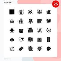 Mobile Interface Solid Glyph Set of 25 Pictograms of game controller architecture school bag Editable Vector Design Elements