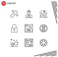 Set of 9 Modern UI Icons Symbols Signs for free secure password flag password lock lock Editable Vector Design Elements