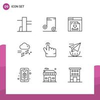 Editable Vector Line Pack of 9 Simple Outlines of internet touch cloud gesture thunder Editable Vector Design Elements