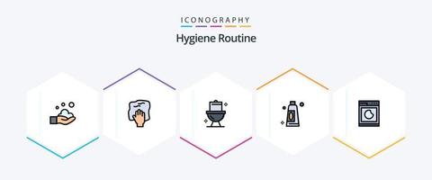 Hygiene Routine 25 FilledLine icon pack including machine. clean. scrub. cleaning. washroom vector