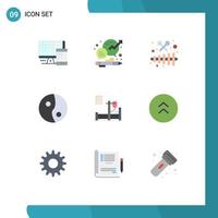 Mobile Interface Flat Color Set of 9 Pictograms of medicine medical office yin party Editable Vector Design Elements