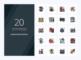 20 Grocery line Filled icon for presentation vector