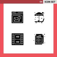 Pictogram Set of 4 Simple Solid Glyphs of browser media page park multimedia Editable Vector Design Elements