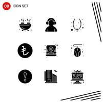 Modern Set of 9 Solid Glyphs Pictograph of leprechaun hat christian day lira Editable Vector Design Elements