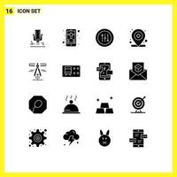 Pictogram Set of 16 Simple Solid Glyphs of tools calipers options medical location Editable Vector Design Elements