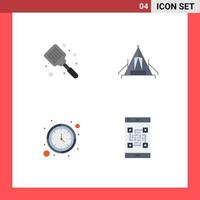 Pack of 4 Modern Flat Icons Signs and Symbols for Web Print Media such as baked outdoor flipper camping timer Editable Vector Design Elements