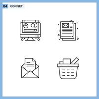 4 Line concept for Websites Mobile and Apps computer pencil document text checkout Editable Vector Design Elements