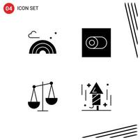 Mobile Interface Solid Glyph Set of 4 Pictograms of nature finance wave toggle celebration Editable Vector Design Elements