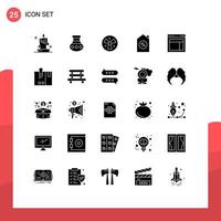 Set of 25 Vector Solid Glyphs on Grid for design mortgage pongal house medical Editable Vector Design Elements