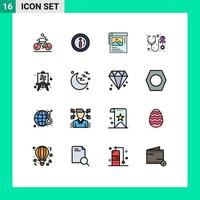 Modern Set of 16 Flat Color Filled Lines Pictograph of easel awareness shopping stethoscope brosher Editable Creative Vector Design Elements