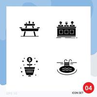 Mobile Interface Solid Glyph Set of 4 Pictograms of bench jury seat contest profit Editable Vector Design Elements