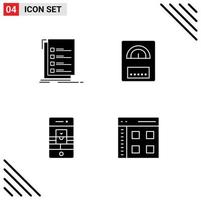 4 User Interface Solid Glyph Pack of modern Signs and Symbols of check communications task heater video Editable Vector Design Elements