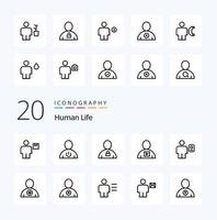 paquete de iconos de 20 líneas humanas como avatar humano candado humano humano vector