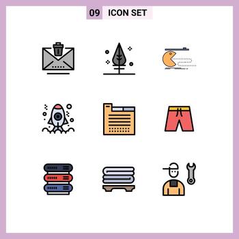 Editable Vector Line Pack of 9 Simple Filledline Flat Colors of tabs launch computer development app Editable Vector Design Elements