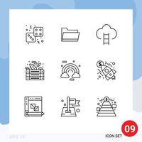 Pack of 9 Modern Outlines Signs and Symbols for Web Print Media such as food salad storage green place Editable Vector Design Elements