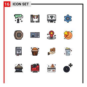 Pictogram Set of 16 Simple Flat Color Filled Lines of apricot juice cogs underground setting page Editable Creative Vector Design Elements