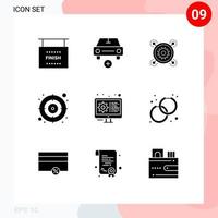 conjunto de 9 iconos de interfaz de usuario modernos símbolos signos para codificar vehículos objetivo flecha elementos de diseño vectorial editables pertinentes vector